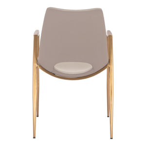 HomeRoots Set of Two Elegant Beige & Gold Upholstered Faux Leather Dining Arm Chairs for Stylish Comfort 555819
