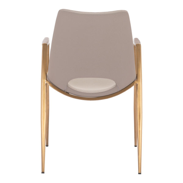 HomeRoots Set of Two Elegant Beige & Gold Upholstered Faux Leather Dining Arm Chairs for Stylish Comfort 555819