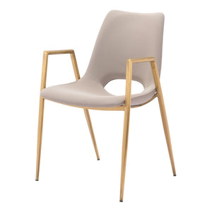 HomeRoots Set of Two Elegant Beige & Gold Upholstered Faux Leather Dining Arm Chairs for Stylish Comfort 555819