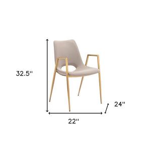 HomeRoots Set of Two Elegant Beige & Gold Upholstered Faux Leather Dining Arm Chairs for Stylish Comfort 555819
