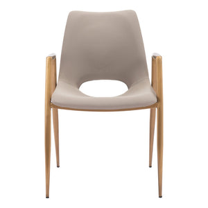 HomeRoots Set of Two Elegant Beige & Gold Upholstered Faux Leather Dining Arm Chairs for Stylish Comfort 555819