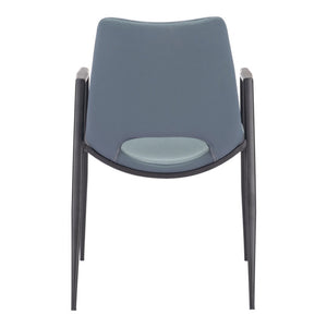 HomeRoots Set of Two Modern Blue and Black Upholstered Faux Leather Dining Arm Chairs for Stylish Comfort 555821