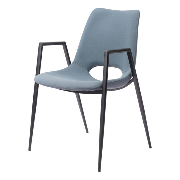 HomeRoots Set of Two Modern Blue and Black Upholstered Faux Leather Dining Arm Chairs for Stylish Comfort 555821