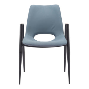 HomeRoots Set of Two Modern Blue and Black Upholstered Faux Leather Dining Arm Chairs for Stylish Comfort 555821
