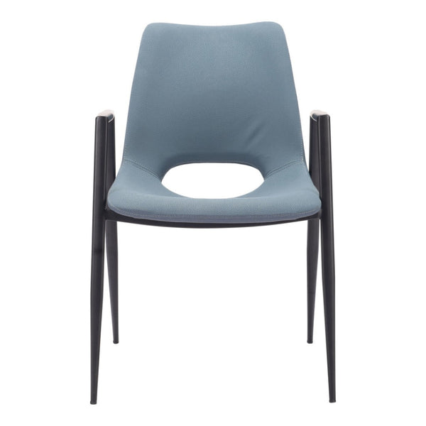 HomeRoots Set of Two Modern Blue and Black Upholstered Faux Leather Dining Arm Chairs for Stylish Comfort 555821