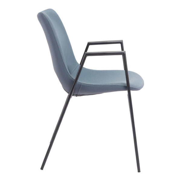 HomeRoots Set of Two Modern Blue and Black Upholstered Faux Leather Dining Arm Chairs for Stylish Comfort 555821