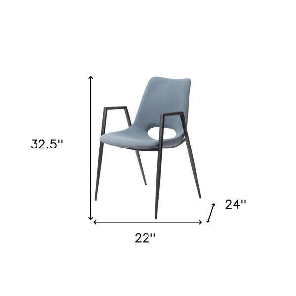 HomeRoots Set of Two Modern Blue and Black Upholstered Faux Leather Dining Arm Chairs for Stylish Comfort 555821