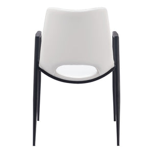 HomeRoots Set of Two Stylish White and Black Faux Leather Arm Chairs - Modern Open-Back Dining Seating 555824