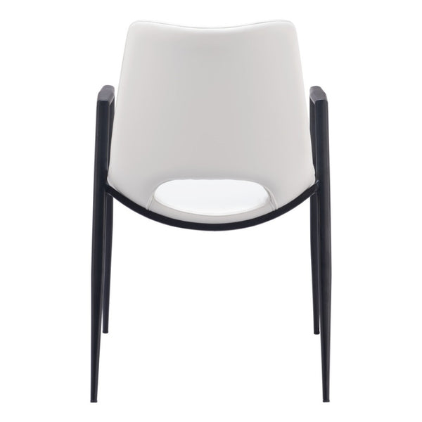 HomeRoots Set of Two Stylish White and Black Faux Leather Arm Chairs - Modern Open-Back Dining Seating 555824