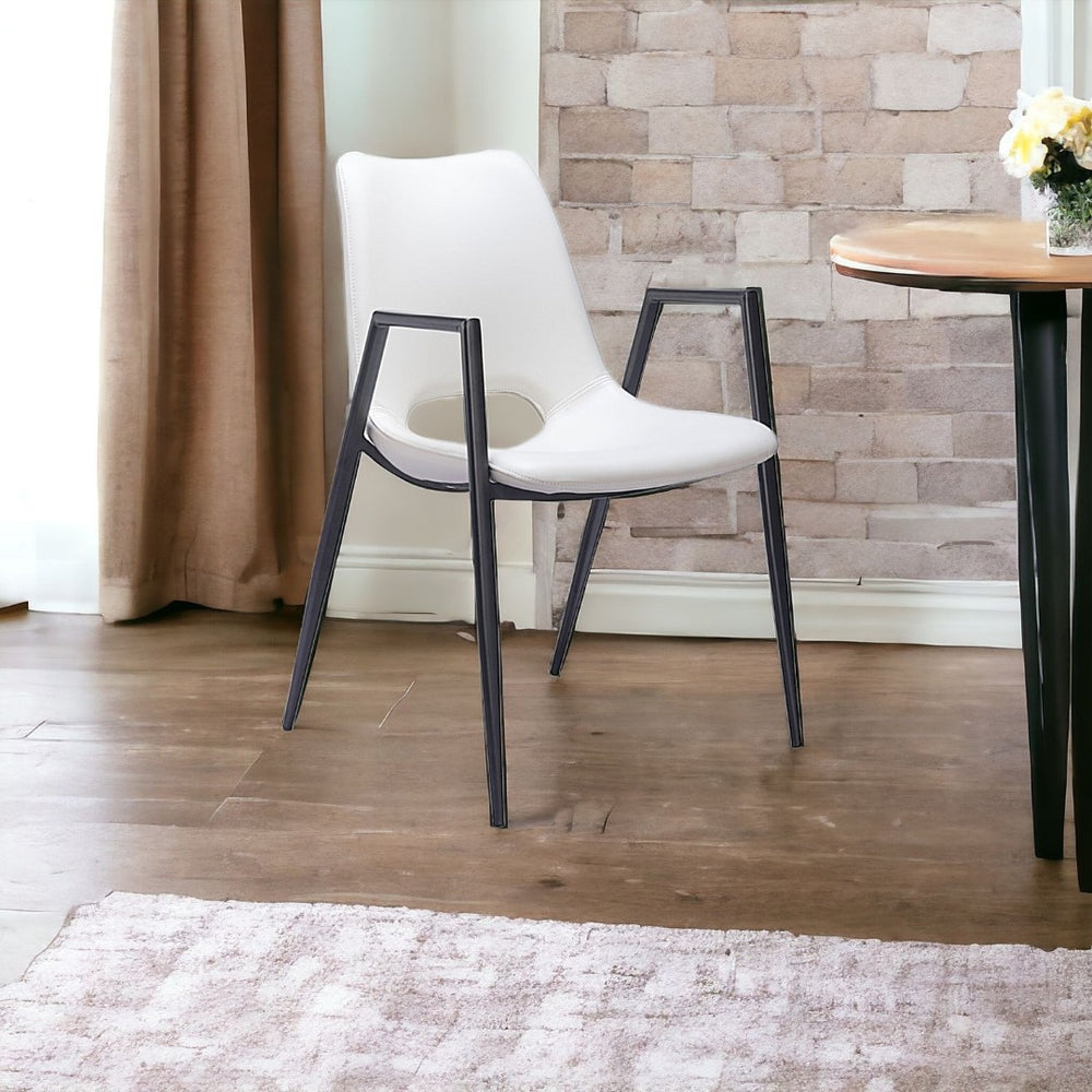 HomeRoots Set of Two Stylish White and Black Faux Leather Arm Chairs - Modern Open-Back Dining Seating 555824