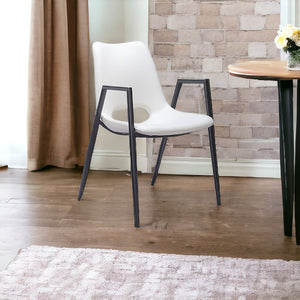 HomeRoots Set of Two Stylish White and Black Faux Leather Arm Chairs - Modern Open-Back Dining Seating 555824
