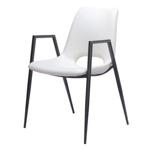 HomeRoots Set of Two Stylish White and Black Faux Leather Arm Chairs - Modern Open-Back Dining Seating 555824