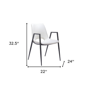 HomeRoots Set of Two Stylish White and Black Faux Leather Arm Chairs - Modern Open-Back Dining Seating 555824