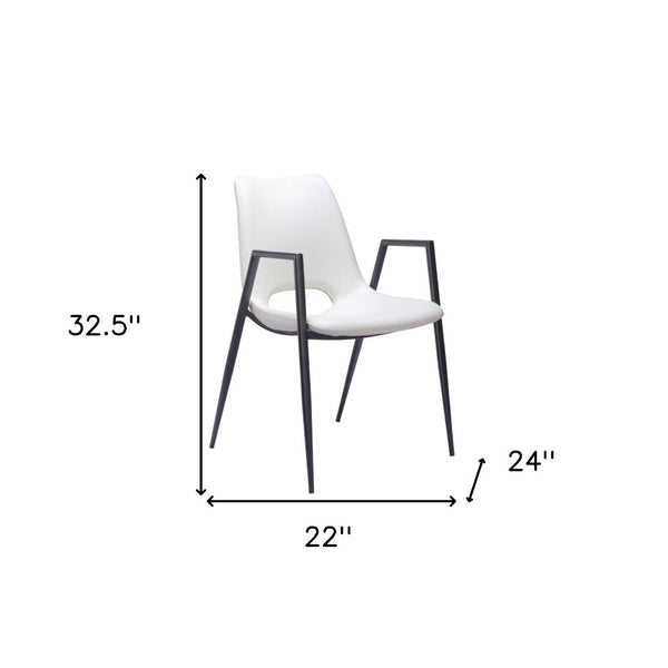 HomeRoots Set of Two Stylish White and Black Faux Leather Arm Chairs - Modern Open-Back Dining Seating 555824