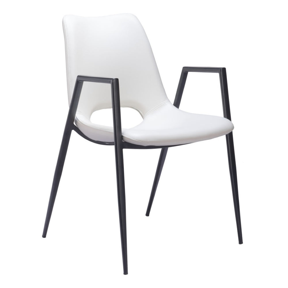 HomeRoots Set of Two Stylish White and Black Faux Leather Arm Chairs - Modern Open-Back Dining Seating 555824