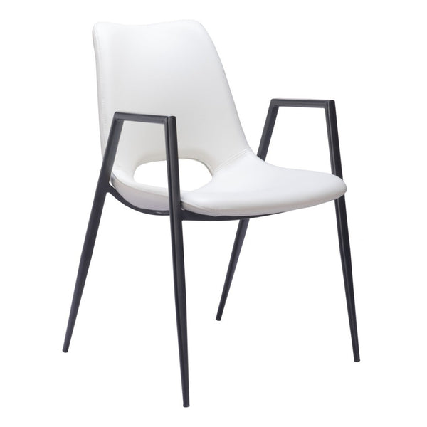 HomeRoots Set of Two Stylish White and Black Faux Leather Arm Chairs - Modern Open-Back Dining Seating 555824
