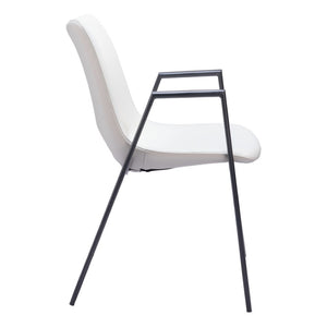 HomeRoots Set of Two Stylish White and Black Faux Leather Arm Chairs - Modern Open-Back Dining Seating 555824