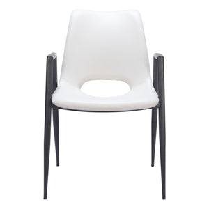 HomeRoots Set of Two Stylish White and Black Faux Leather Arm Chairs - Modern Open-Back Dining Seating 555824