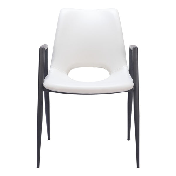HomeRoots Set of Two Stylish White and Black Faux Leather Arm Chairs - Modern Open-Back Dining Seating 555824