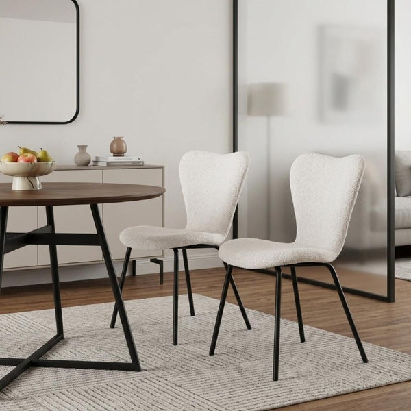 Set of Two Faux Fur Upholstered Dining Side Chairs with Steel Legs for Modern Rooms