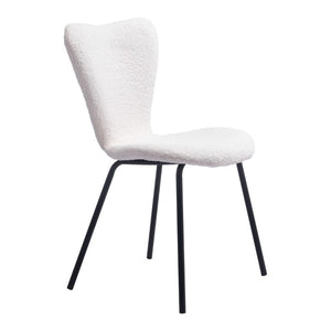 Set of Two Faux Fur Upholstered Dining Side Chairs with Steel Legs for Modern Rooms