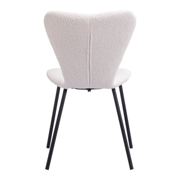 Set of Two Faux Fur Upholstered Dining Side Chairs with Steel Legs for Modern Rooms