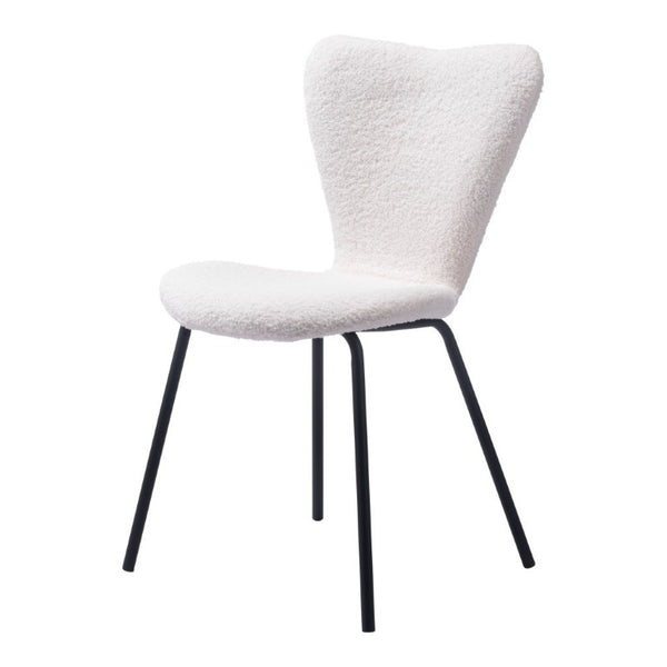 Set of Two Faux Fur Upholstered Dining Side Chairs with Steel Legs for Modern Rooms