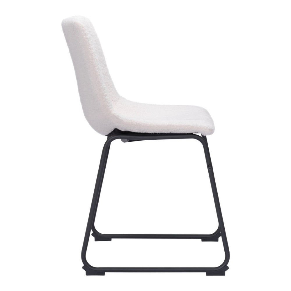 HomeRoots Set of Two Stylish Ivory Faux Fur Dining Chairs with Black Legs for Modern Homes and Comfort 555828