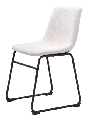 HomeRoots Set of Two Stylish Ivory Faux Fur Dining Chairs with Black Legs for Modern Homes and Comfort 555828