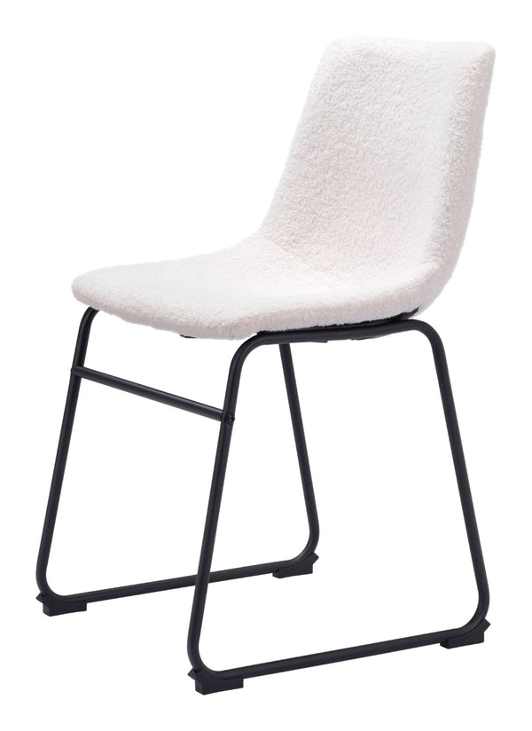 HomeRoots Set of Two Stylish Ivory Faux Fur Dining Chairs with Black Legs for Modern Homes and Comfort 555828
