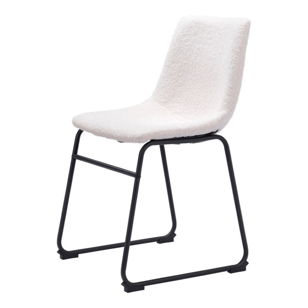 HomeRoots Set of Two Stylish Ivory Faux Fur Dining Chairs with Black Legs for Modern Homes and Comfort 555828