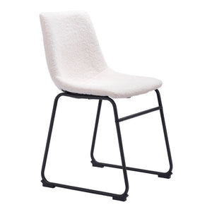 HomeRoots Set of Two Stylish Ivory Faux Fur Dining Chairs with Black Legs for Modern Homes and Comfort 555828