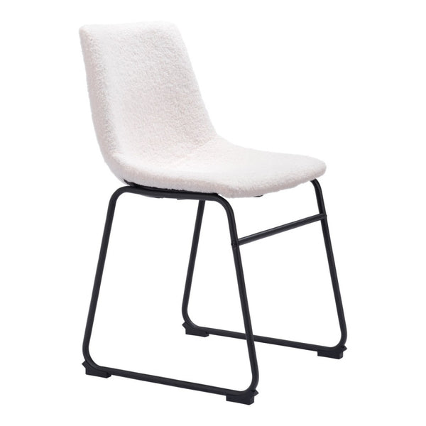 HomeRoots Set of Two Stylish Ivory Faux Fur Dining Chairs with Black Legs for Modern Homes and Comfort 555828