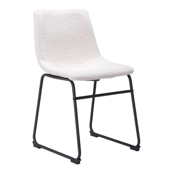 HomeRoots Set of Two Stylish Ivory Faux Fur Dining Chairs with Black Legs for Modern Homes and Comfort 555828