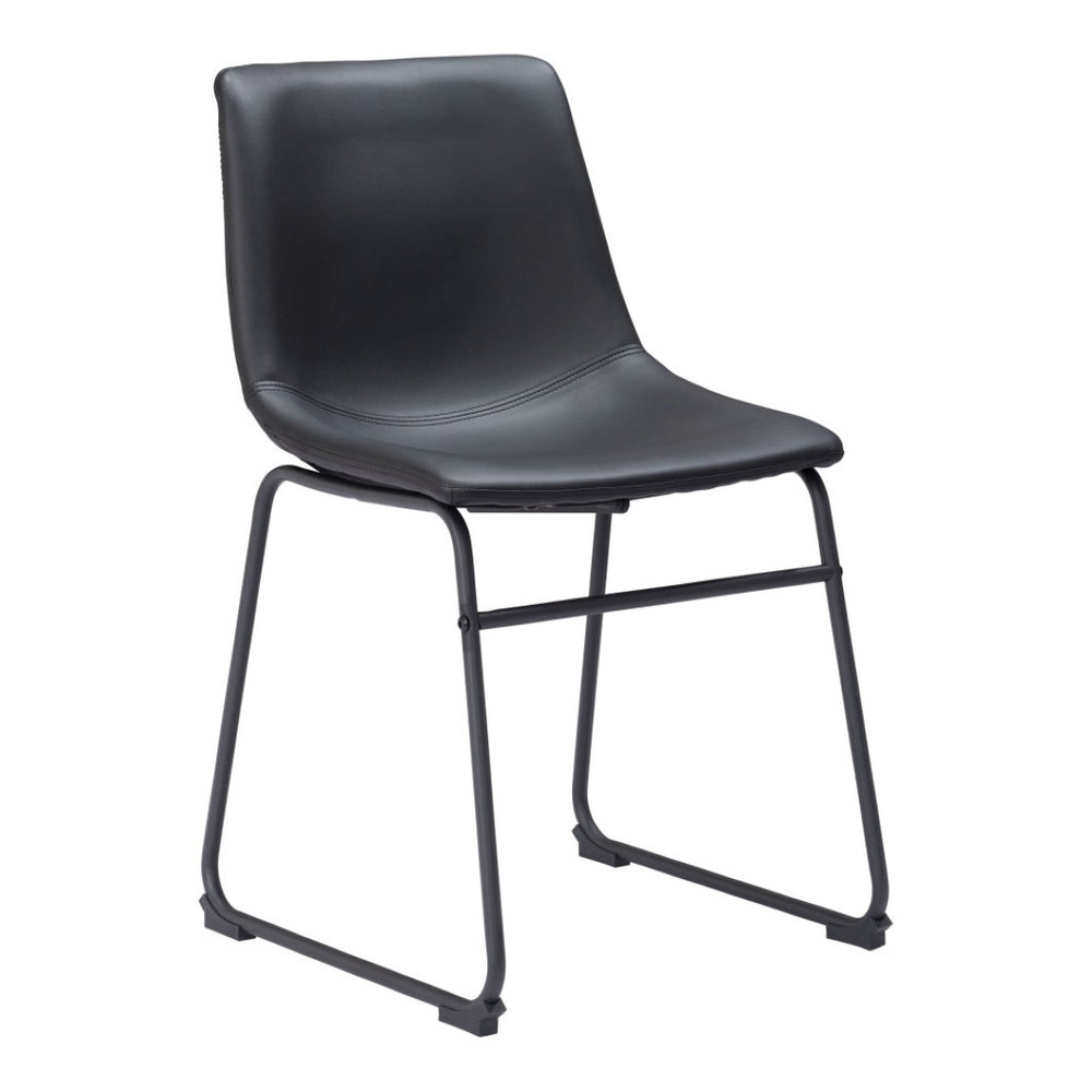 HomeRoots Set of Two Stylish Black Upholstered Faux Leather Dining Side Chairs for Modern Living Spaces 555836
