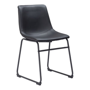 HomeRoots Set of Two Stylish Black Upholstered Faux Leather Dining Side Chairs for Modern Living Spaces 555836