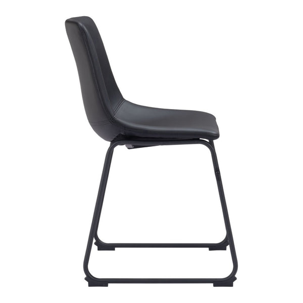HomeRoots Set of Two Stylish Black Upholstered Faux Leather Dining Side Chairs for Modern Living Spaces 555836