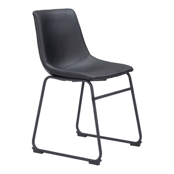 HomeRoots Set of Two Stylish Black Upholstered Faux Leather Dining Side Chairs for Modern Living Spaces 555836