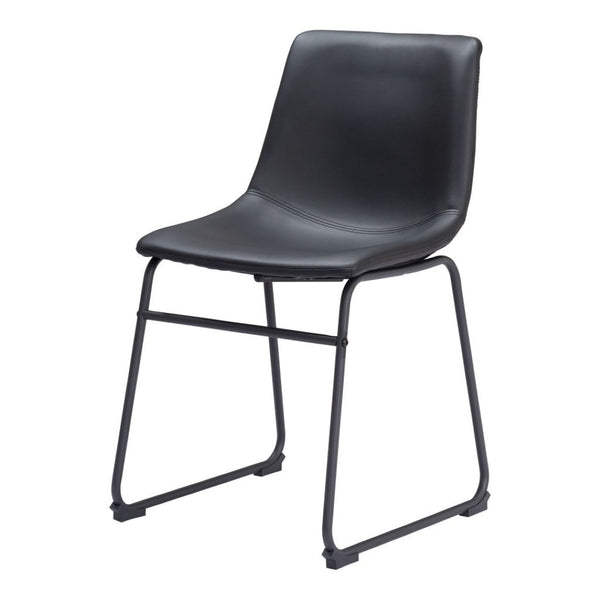 HomeRoots Set of Two Stylish Black Upholstered Faux Leather Dining Side Chairs for Modern Living Spaces 555836
