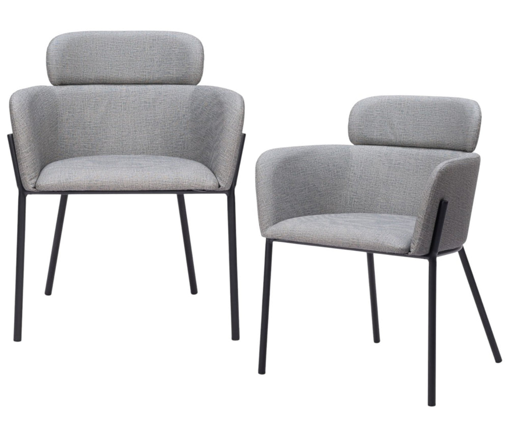 HomeRoots Set of Two Modern Gray and Black Faux Leather Dining Arm Chairs for Stylish Home Interiors 555839
