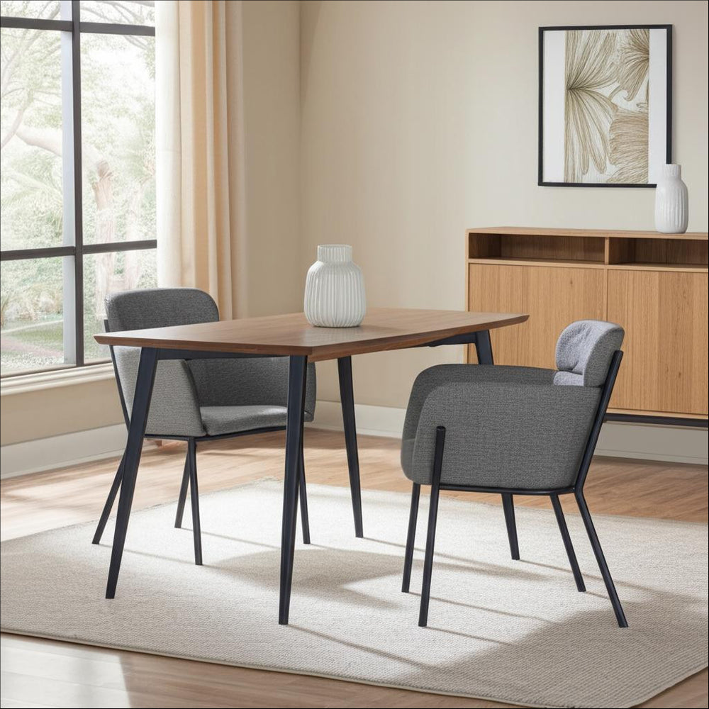 Homeroots Set Of Two Stylish Gray & Black Upholstered Faux Leather Dining Arm Chairs For Versatile Seating   555839