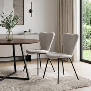 Set of Two Faux Fur Upholstered Dining Side Chairs with Steel Legs for Modern Rooms