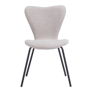 Set of Two Faux Fur Upholstered Dining Side Chairs with Steel Legs for Modern Rooms