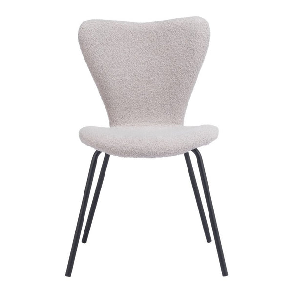 Set of Two Faux Fur Upholstered Dining Side Chairs with Steel Legs for Modern Rooms