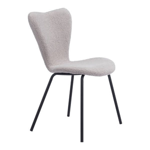 Set of Two Faux Fur Upholstered Dining Side Chairs with Steel Legs for Modern Rooms