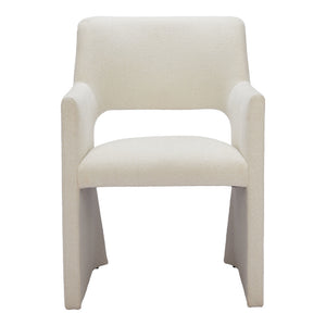 Homeroots White Upholstered Faux Linen Dining Arm Chair - Stylish Comfort For Any Room, Perfect For Dining!   555848