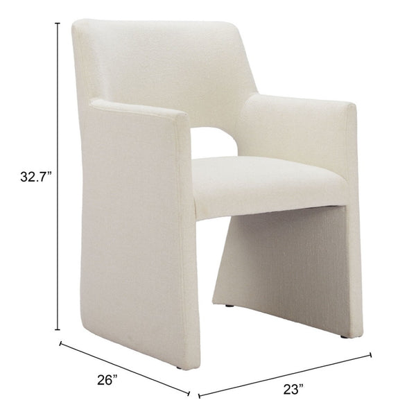 Homeroots White Upholstered Faux Linen Dining Arm Chair - Stylish Comfort For Any Room, Perfect For Dining!   555848