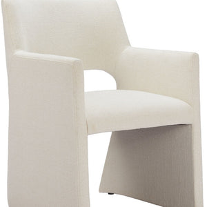Homeroots White Upholstered Faux Linen Dining Arm Chair - Stylish Comfort For Any Room, Perfect For Dining!   555848