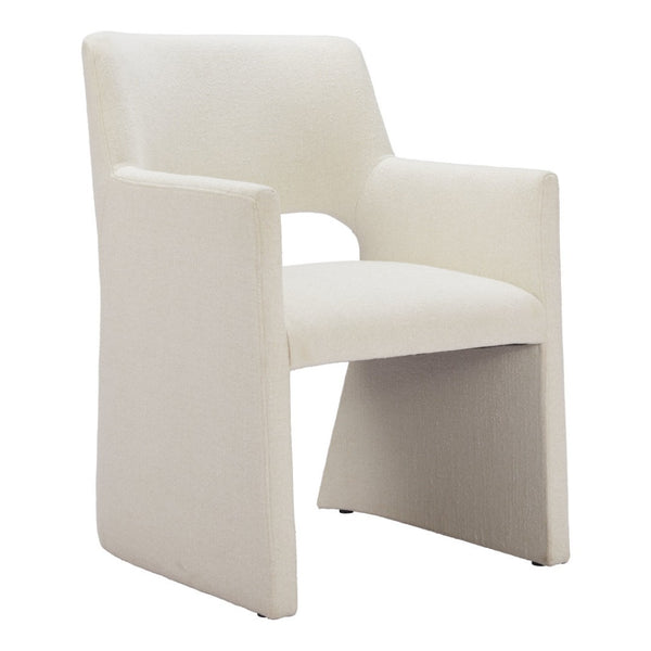 HomeRoots White Upholstered Faux Linen Dining Arm Chair - Modern Comfort & Versatile Style for Any Space 555848