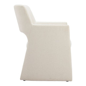 Homeroots White Upholstered Faux Linen Dining Arm Chair - Stylish Comfort For Any Room, Perfect For Dining!   555848